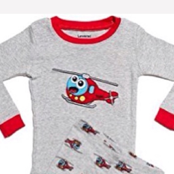 Leveret pajamas NWT 18-24 month baby infant toddler pajamas, grey red helicopter - Picture 4 of 8